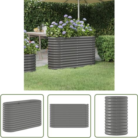 The Living Store Lit surélevé de jardin Acier enduit de poudre 114x40x68 cm gris - Jardiniere Surélevée - Bac À Fleurs - Pots De Fleurs Exterieur - Pot De Jardin - Décoration Extérieur
