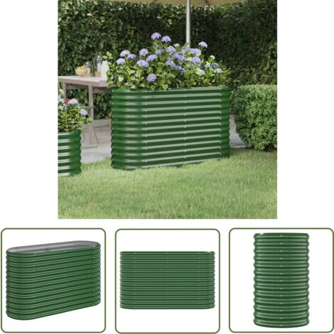 The Living Store Lit surélevé de jardin Acier enduit de poudre 114x40x68 cm Vert - Jardinière Surélevée - Bac À Fleurs - Pots De Jardin - Décoration Extérieur - Jardin Vertical