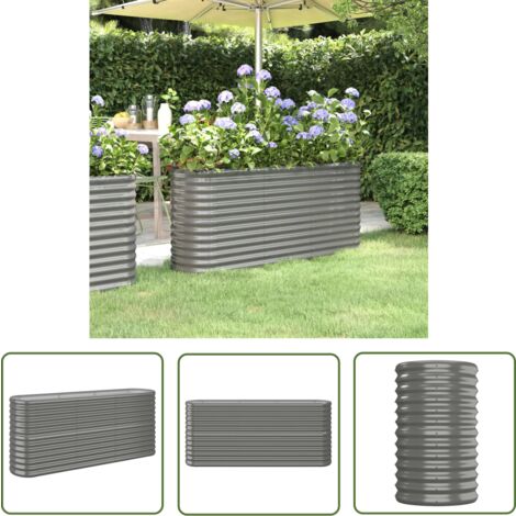 The Living Store Lit surélevé de jardin Acier enduit de poudre 152x40x68 cm gris - Jardinière Surélevée - Bac À Fleurs - Pot De Fleurs Extérieur - Décoration Jardin - Balcon