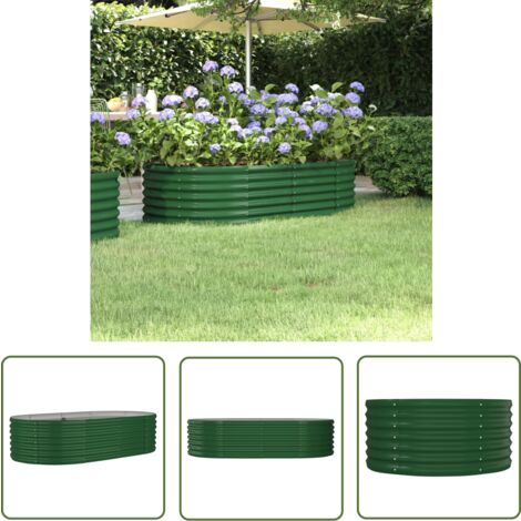 The Living Store Lit surélevé de jardin Acier enduit de poudre 152x80x36 cm Vert - Jardinière Surélevée - Bac À Fleurs - Pot De Fleurs Extérieur - Décoration Jardin - Plante Extérieure
