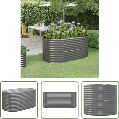 The Living Store Lit surélevé de jardin Acier enduit de poudre 152x80x68 cm gris - Jardinière Surélevée - Bac À Fleurs - Pot De Fleurs Extérieur - Décoration Jardin - Plante Grimpante