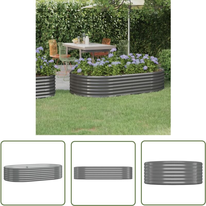Lit surélevé de jardin Acier enduit de poudre 175x100x36cm gris - Jardinière Surélevée - Bac à Fleurs - Pots De Jardin - Décoration Extérieur