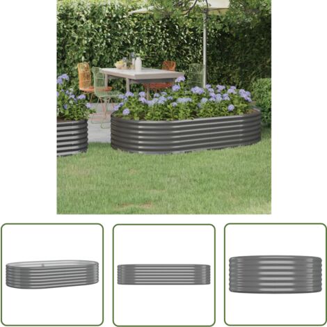 The Living Store Lit surélevé de jardin Acier enduit de poudre 175x100x36cm gris - Jardinière Surélevée - Bac À Fleurs - Pots De Jardin - Décoration Extérieur - Fleurissement Balcon