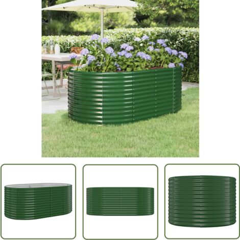 The Living Store Lit surélevé de jardin Acier enduit de poudre 175x100x68cm Vert - Jardiniere Surélevée - Bac À Fleurs - Pot De Fleurs Extérieur - Décoration Jardin - Plante Extérieure