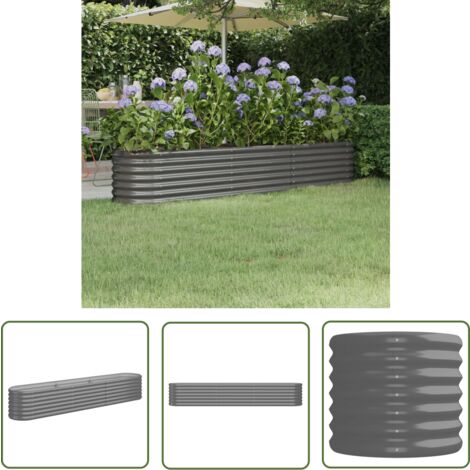 The Living Store Lit surélevé de jardin Acier enduit de poudre 224x40x36 cm gris - Jardiniere Surélevée - Bac À Fleurs - Pot De Fleurs Extérieur - Décoration Jardin - Plante Grimpante