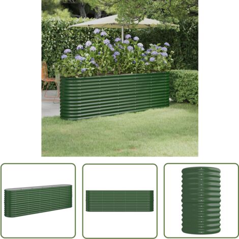 The Living Store Lit surélevé de jardin Acier enduit de poudre 224x40x68 cm Vert - Jardiniere Surélevée - Bac À Fleurs - Plante Exterieur - Pots De Fleurs - Décoration Jardin