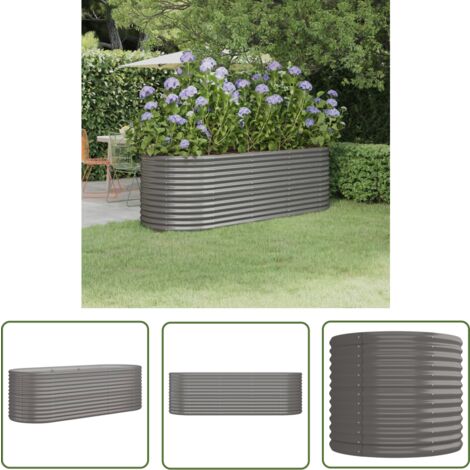 The Living Store Lit surélevé de jardin Acier enduit de poudre 224x80x68 cm gris - Jardinière Surélevée - Bac À Fleurs - Pot De Fleurs Extérieur - Décoration Jardin - Plante Grimpante