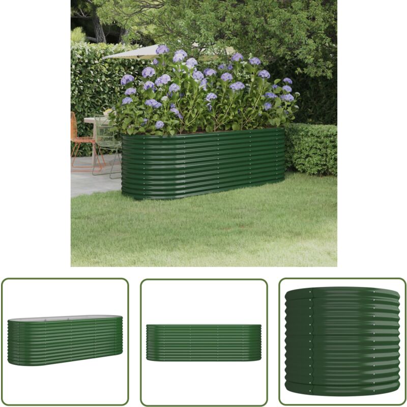 The Living Store Lit surélevé de jardin Acier enduit de poudre 224x80x68 cm Vert - Jardinière Surélevée - Bac À Fleurs - Pot De Fleurs Extérieur