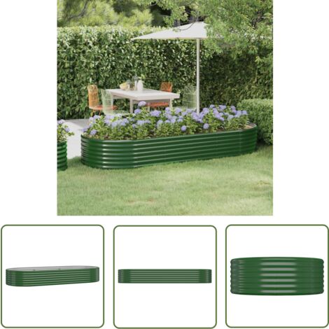 The Living Store Lit surélevé de jardin Acier enduit de poudre 249x100x36cm Vert - Jardiniere Surélevée - Bac À Fleurs - Pot De Fleurs Extérieur - Décoration Jardin - Plante Extérieure