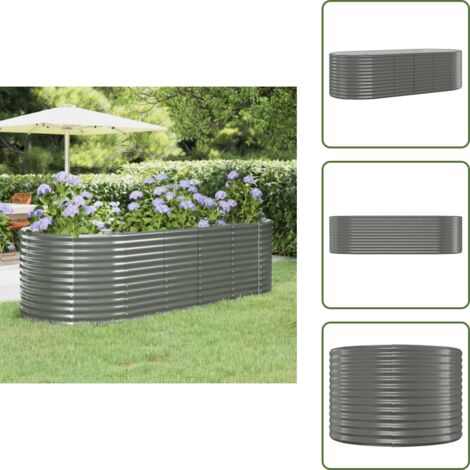 The Living Store Lit surélevé de jardin Acier enduit de poudre 249x100x68cm gris - Jardinière Surélevée - Bac À Fleurs - Pot De Fleurs Extérieur - Décoration Jardin - Balcon