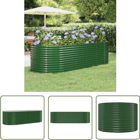 The Living Store Lit surélevé de jardin Acier enduit de poudre 249x100x68cm Vert - Jardinière Surélevée - Bac À Fleurs - Pot De Fleurs Extérieur - Décoration Jardin - Plante Extérieure