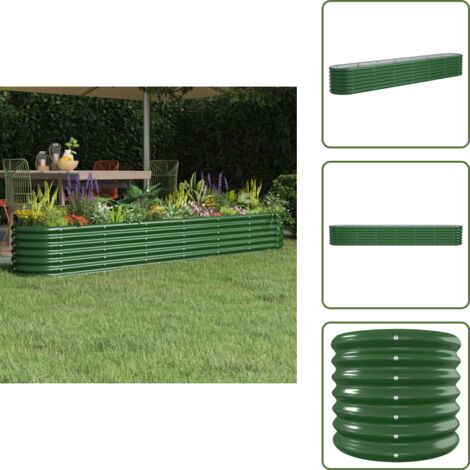 The Living Store Lit surélevé de jardin Acier enduit de poudre 260x40x36 cm Vert - Jardinière Surélevée - Bac À Fleurs - Pot De Fleurs Extérieur - Décoration Jardin - Plante Extérieure
