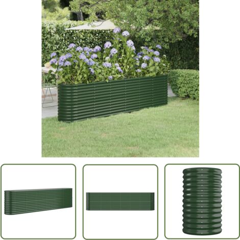 The Living Store Lit surélevé de jardin Acier enduit de poudre 260x40x68 cm Vert - Jardinière Surélevée - Bac À Fleurs - Pot De Fleurs Extérieur - Décoration Jardin - Plante Extérieure