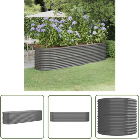 The Living Store Lit surélevé de jardin Acier enduit de poudre 296x80x68 cm gris - Jardinière Surélevée - Bac À Fleurs - Pot De Fleurs Extérieur - Décoration Jardin - Balcon