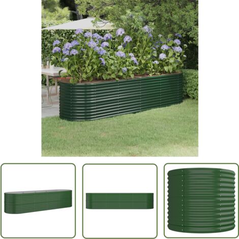 The Living Store Lit surélevé de jardin Acier enduit de poudre 296x80x68 cm Vert - Jardinière Surélevée - Bac À Fleurs - Pot De Fleurs Extérieur - Décoration Jardin - Plante Extérieure