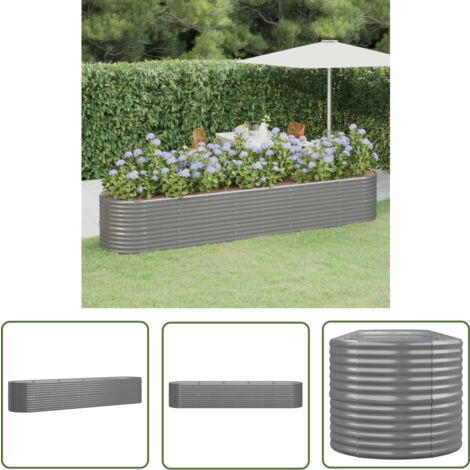 The Living Store Lit surélevé de jardin Acier enduit de poudre 368x80x68 cm gris - Jardiniere Surélevée - Bac À Fleurs - Pot De Fleurs Extérieur - Décoration Jardin - Plante Grimpante