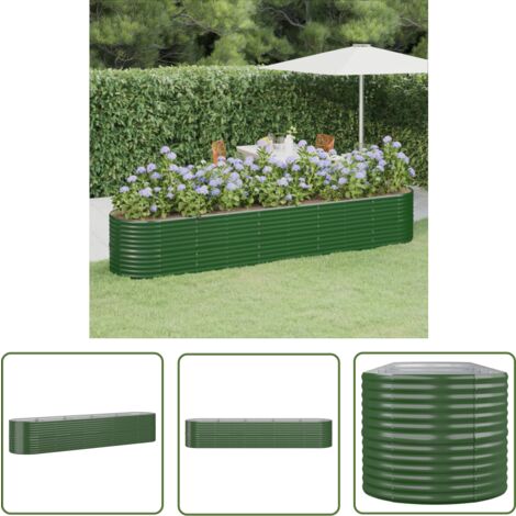 The Living Store Lit surélevé de jardin Acier enduit de poudre 368x80x68 cm Vert - Jardiniere Exterieure - Bac A Fleurs - Plante Verte - Decoration Jardin - Pots De Fleurs