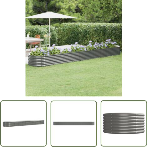 The Living Store Lit surélevé de jardin Acier enduit de poudre 440x80x36 cm gris - Jardiniere Surélevée - Bac À Fleurs Extérieur - Plante Grimpante - Décoration Jardin - Pot De Fleurs Oval
