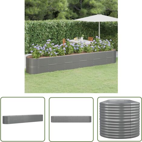 The Living Store Lit surélevé de jardin Acier enduit de poudre 440x80x68 cm gris - Jardinière Surélevée - Bac À Fleurs - Pot De Fleurs Extérieur - Décoration Jardin - Plante Grimpante