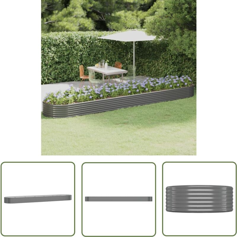The Living Store - Lit surélevé de jardin Acier enduit de poudre 507x100x36cm gris - Jardiniere Surélevée - Bac à Fleurs - Pot De Fleurs Extérieur
