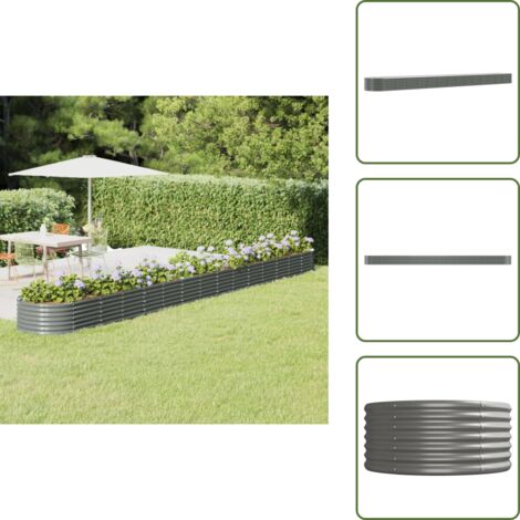 The Living Store Lit surélevé de jardin Acier enduit de poudre 620x80x36 cm gris - Jardiniere Surélevée - Bac À Fleurs Extérieur - Pot De Fleurs Métal - Décoration Jardin - Plante Grimpante