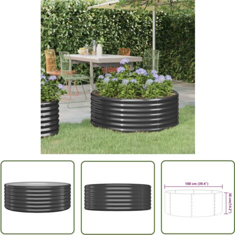 The Living Store Lit surélevé de jardin Acier enduit de poudre Anthracite - Jardiniere Exterieur - Bac A Fleurs - Plante Grimpante - Decoration Jardin - Balcon