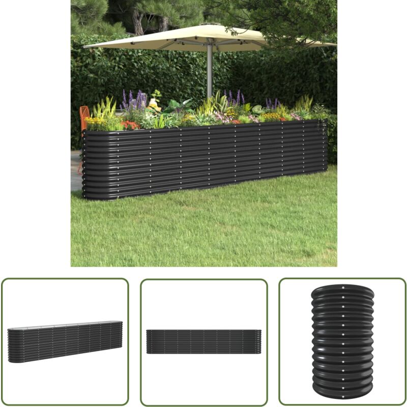 Lit surélevé de jardin Acier enduit de poudre Anthracite - Jardiniere Surélevée - Bac à Fleurs - Pot De Fleurs Extérieur - Décoration Jardin - Balcon
