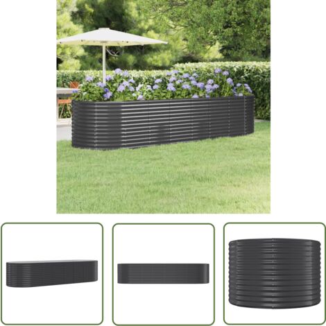 The Living Store Lit surélevé de jardin Acier enduit de poudre Anthracite - Jardinière Surélevée - Bac À Fleurs - Pot De Fleurs Extérieur - Décoration Jardin - Balcon