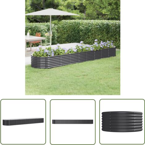 The Living Store Lit surélevé de jardin Acier enduit de poudre Anthracite - Jardinière Surélevée - Bac À Fleurs - Pot De Fleurs Extérieur - Décoration Jardin - Balcon