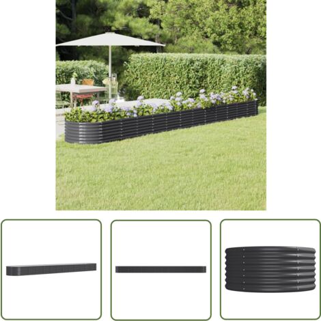 The Living Store Lit surélevé de jardin Acier enduit de poudre Anthracite - Jardinière Surélevée - Bac À Fleurs - Pot De Fleurs Extérieur - Décoration Jardin - Balcon