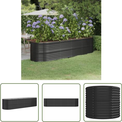 The Living Store Lit surélevé de jardin Acier enduit de poudre Anthracite - Jardiniere Surélevée - Bac À Fleurs - Pot De Fleurs Extérieur - Décoration Jardin - Plante Extérieure