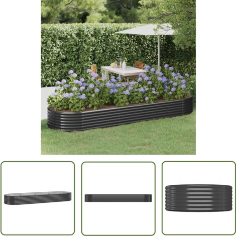 The Living Store Lit surélevé de jardin Acier enduit de poudre Anthracite - Jardiniere Surélevée - Bac À Fleurs - Pot De Fleurs Extérieur - Décoration Jardin - Plante Extérieure