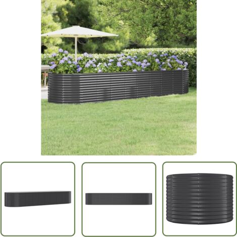 The Living Store Lit surélevé de jardin Acier enduit de poudre Anthracite - Jardiniere Surélevée - Bac À Fleurs - Pot De Fleurs Extérieur - Décoration Jardin - Plante Extérieure