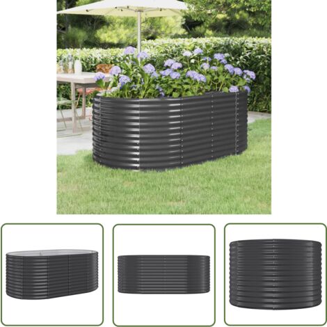 The Living Store Lit surélevé de jardin Acier enduit de poudre Anthracite - Jardiniere Surélevée - Bac À Fleurs - Pot De Fleurs Extérieur - Décoration Jardin - Plante Extérieure