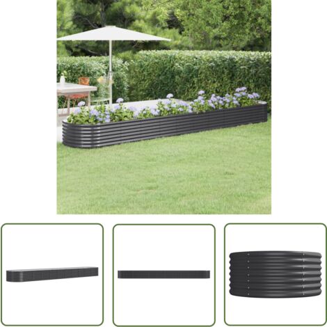 The Living Store Lit surélevé de jardin Acier enduit de poudre Anthracite - Jardiniere Surélevée - Bac À Fleurs - Pot De Fleurs Extérieur - Décoration Jardin - Plante Extérieure