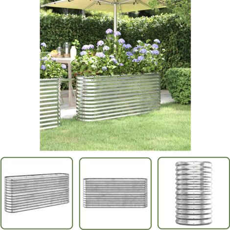 The Living Store Lit surélevé de jardin Acier enduit de poudre Argenté - Jardiniere Exterieur - Bac A Fleurs - Plante Balcon - Pots De Fleurs - Decoration Jardin