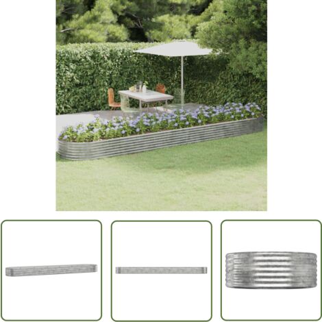 The Living Store Lit surélevé de jardin Acier enduit de poudre Argenté - Jardinière Surélevée - Bac À Fleurs - Pot De Fleurs Extérieur - Décoration Jardin - Balcon