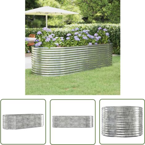The Living Store Lit surélevé de jardin Acier enduit de poudre Argenté - Jardinière Surélevée - Bac À Fleurs - Pots De Jardin - Décoration Extérieur - Fleurissement Balcon