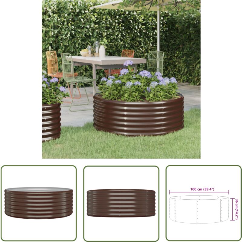 The Living Store Lit surélevé de jardin Acier enduit de poudre marron - Jardiniere Surélevée - Bac À Fleurs - Pots De Jardin - Décoration Extérieur