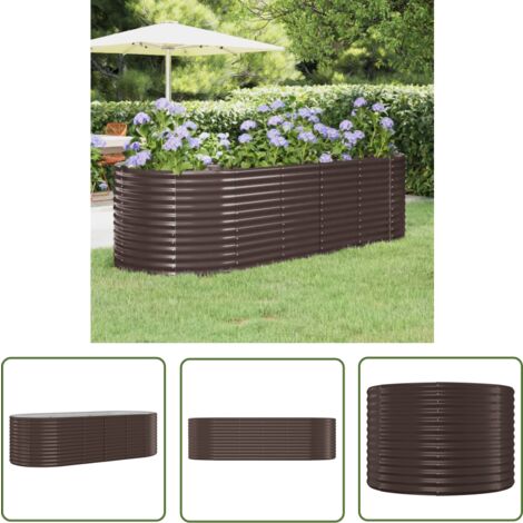 The Living Store Lit surélevé de jardin Acier enduit de poudre marron - Jardinière Surélevée - Bac À Fleurs - Pot De Fleurs Extérieur - Décoration Jardin - Balcon
