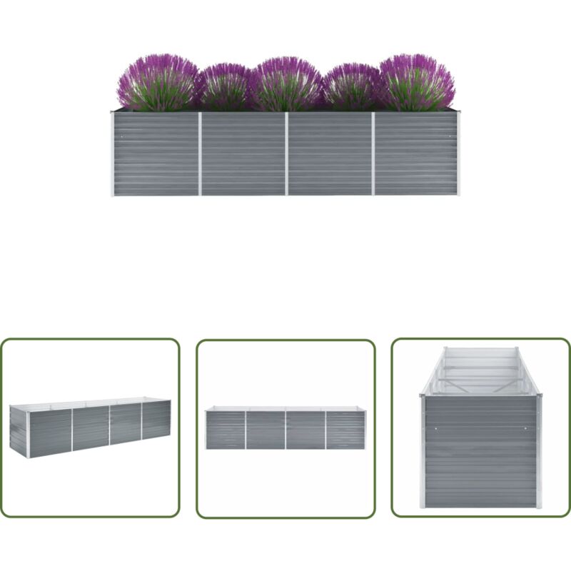 Lit surélevé de jardin Acier galvanisé 320x80x77 cm Gris - Jardinière - Pot De Fleurs - Bac De Culture - Jardin Vertical - Fleurissement Extérieur