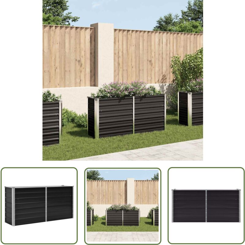 Lit surélevé de jardin Anthracite 160x40x77 cm Acier galvanisé - Jardinière - Bac De Plantation - Pot De Fleurs Extérieur - Fleurissement