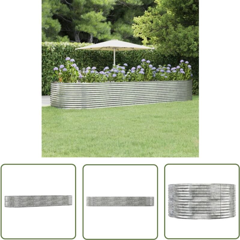Lit surélevé de jardin Argenté Acier enduit de poudre - Jardiniere Surélevée - Bac à Fleurs - Pot De Fleurs Extérieur - Décoration Jardin - Plante