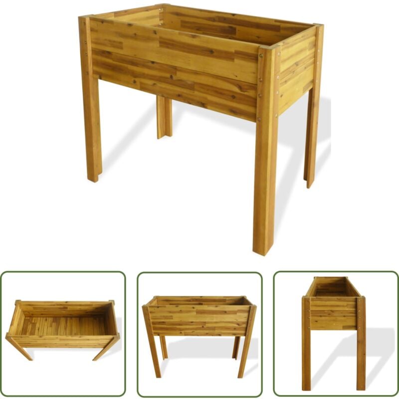 The Living Store - Lit surélevé de jardin Bois massif d'acacia - Jardinière En Bois - Pot De Fleurs En Bois - Bac De Plantation - Fleurissement
