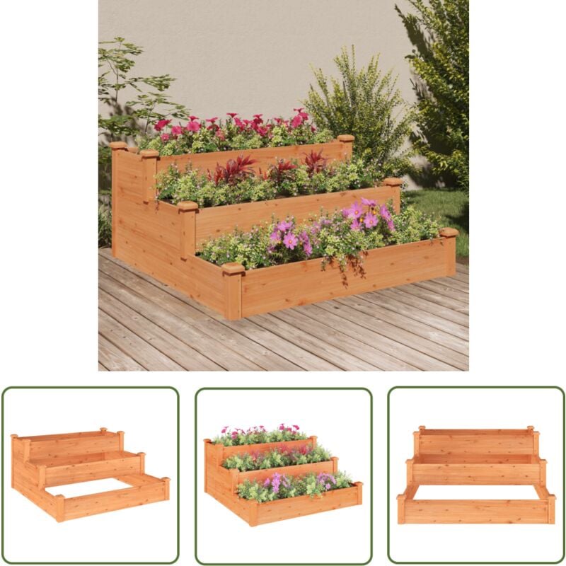 Lit surélevé de jardin marron 120x120x56cm bois massif de sapin - Lit Surélevé Jardin - Jardinière Bois - Bac Plante Extérieur - Pot Fleuri