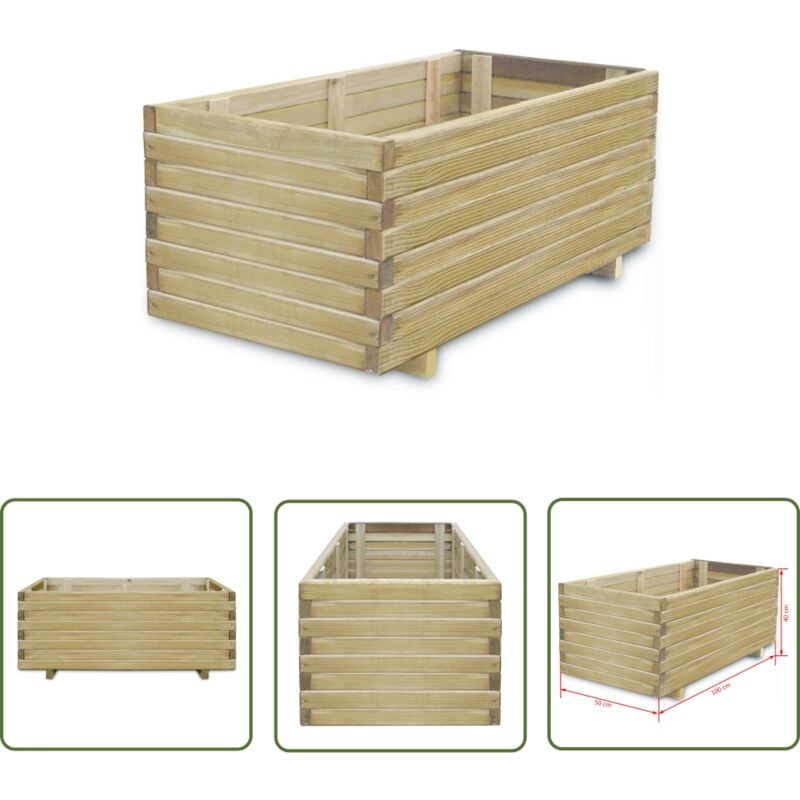Lit surélevé rectangulaire 100x50x40 cm bois - Jardinière En Bois - Jardin Surélevé - Bac De Plantation - Pot De Fleurs Extérieur - Décoration Jardin