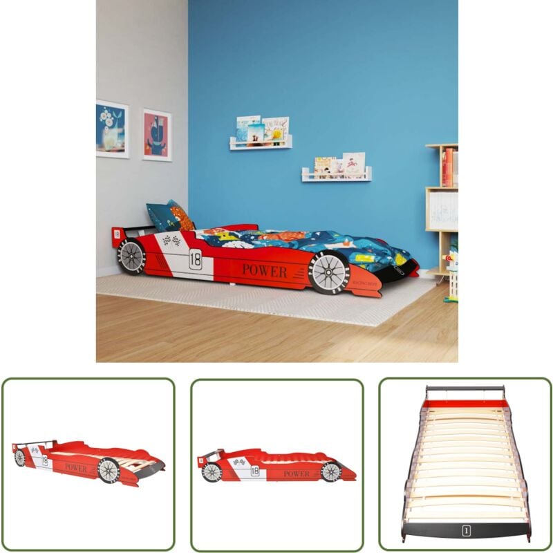 The Living Store - Lit voiture de course pour enfants 90 x 200 cm Rouge - Lit Bébé - Lit Enfant - Lit Junior - Lit Voiture De Course - Mobilier Enfant