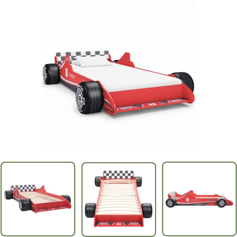The Living Store - Lit voiture de course pour enfants 90 x 200 cm Rouge - Lit Bébé - Lit Enfant - Lit Voiture De Course - Mobilier Enfant