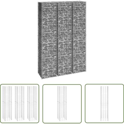 The Living Store Lits surélevés en gabion 3 pcs 30x30x150 cm Fer - Lit Surélevé - Gabion - Jardin - Décoration Extérieur - Mur Végétal