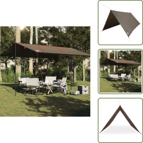The Living Store Lona de camping impermeable marrón 451x420 cm - Toldo de camping